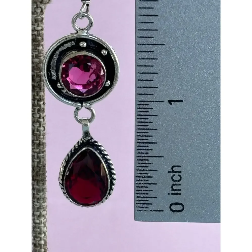 925 Silver Garnet & Pink Topaz Dangle Earrings